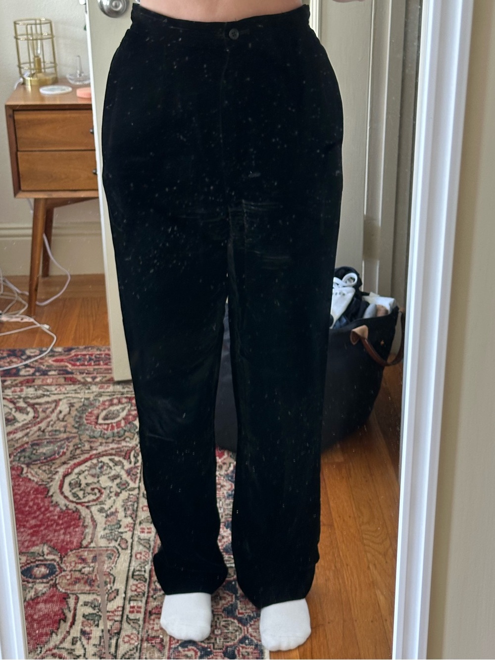 Valentino Black Velvet High Rise Straight-Leg Pants